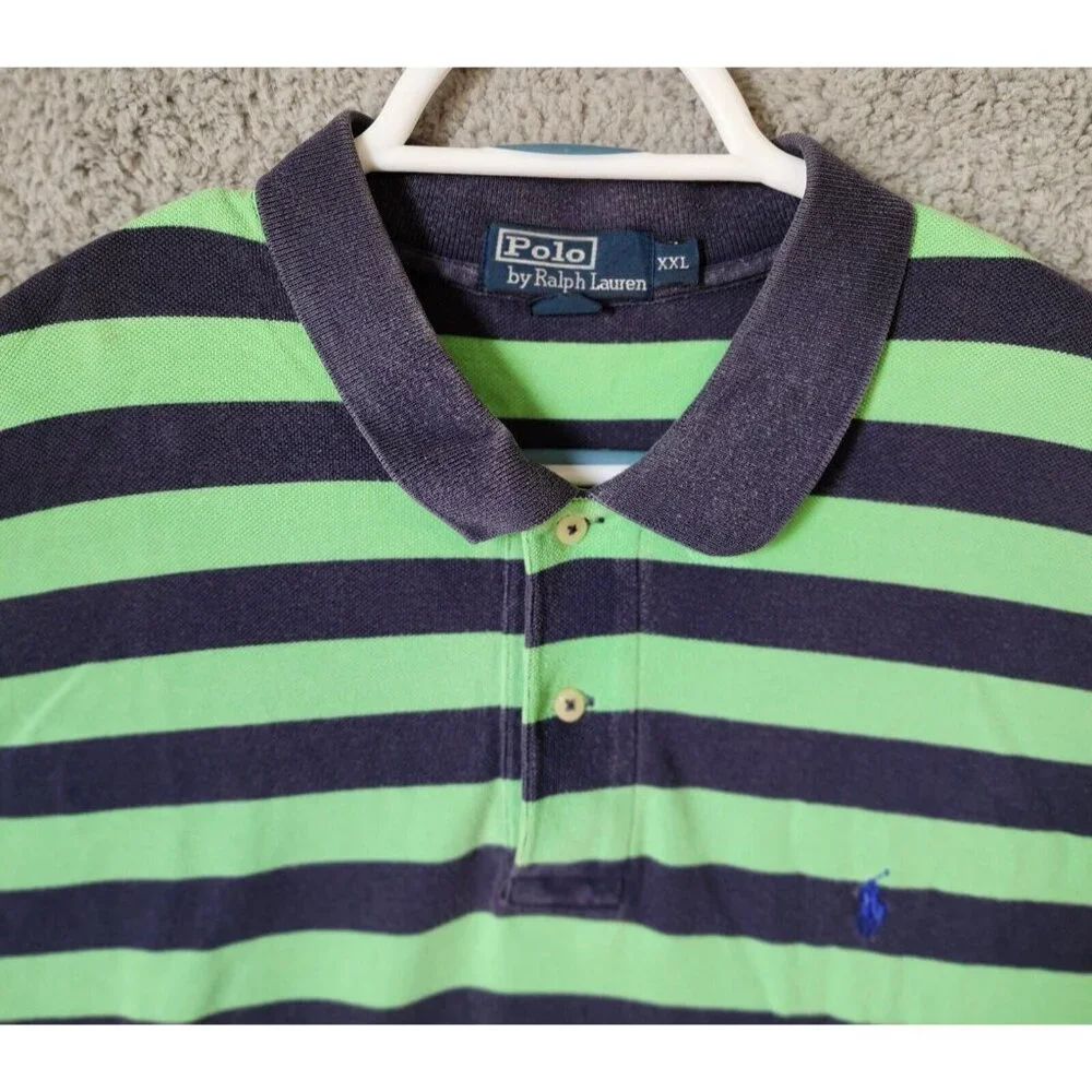 Polo by Ralph Lauren‎ Green & Blue Striped Pony Logo Polo Shirt Size XXL Cotton